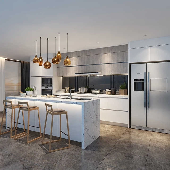 Λευκό πολυτελές κλασικό στυλ στερεά ξύλινα ντουλάπια